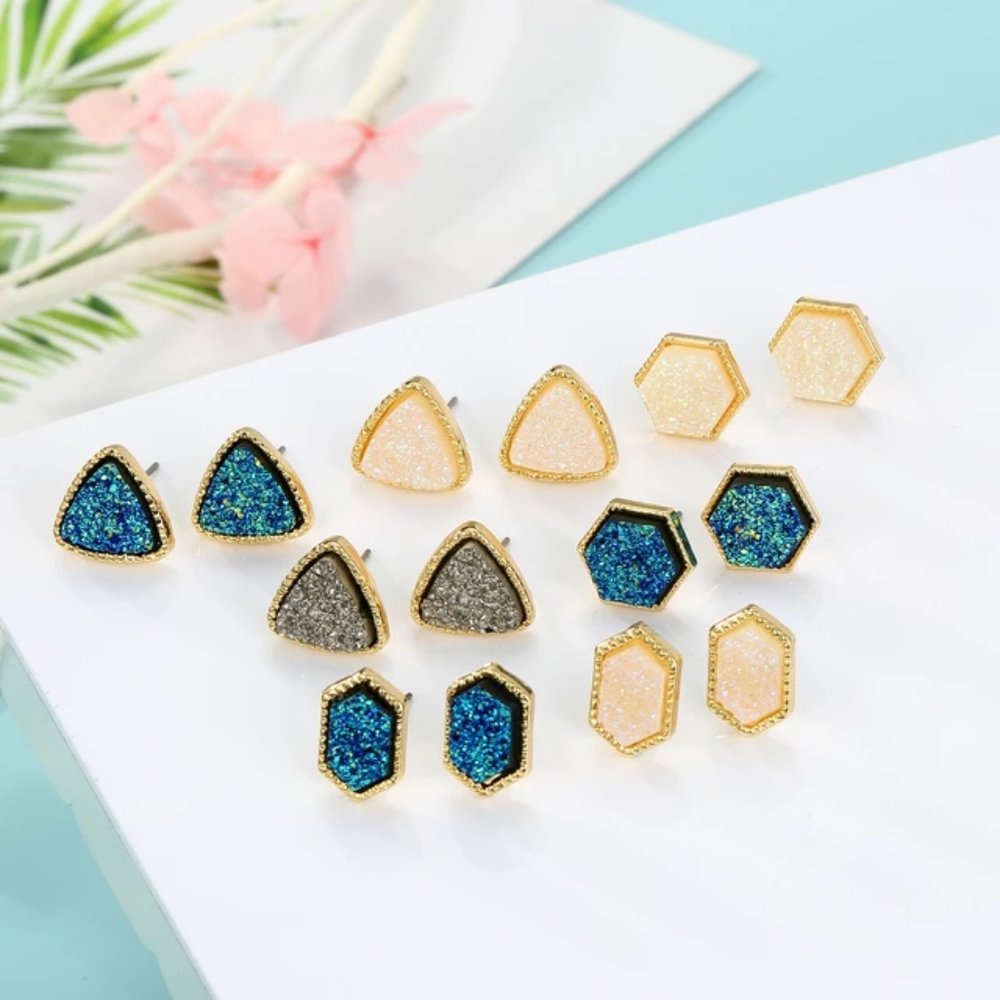 Blush-Cream Triangle Resin Stone Earrings